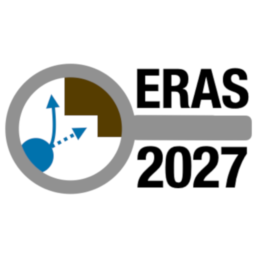 ERAS logo - a horizontal gray magnifying glass looking at a blue robot avoiding a brown object with ERAS above the handle and the year below.  It says Engineering Reliable Autonomous Systems in gray text below the image.